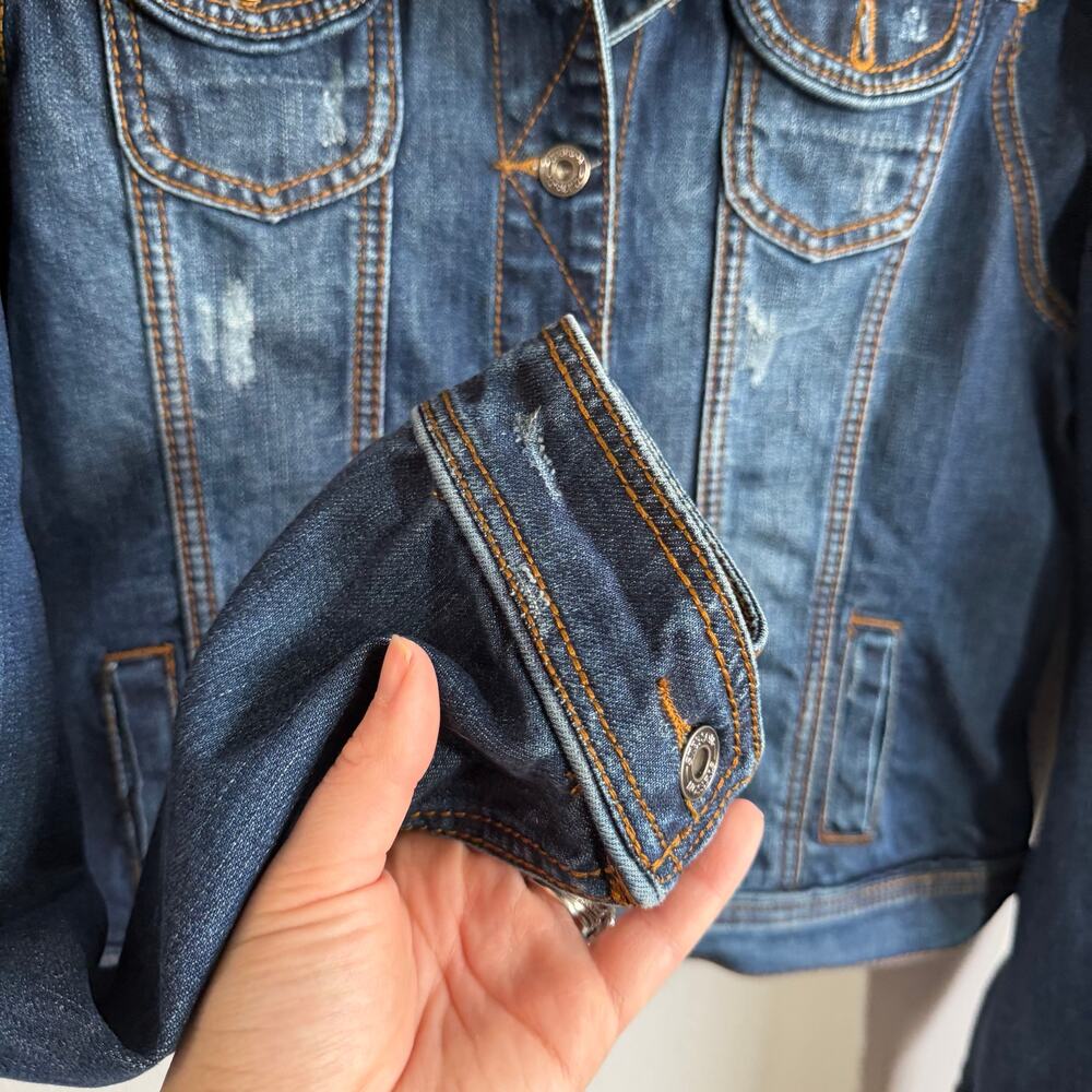 Stetson Dark Wash Denim Trucker Jacket Slight Distressing Womens XL Cowgirl - Picture 4 of 7